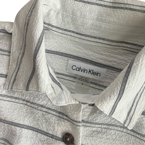 Calvin Klein Women's White Striped Button Up collared Midi Dress -4 - Picture 5 of 6